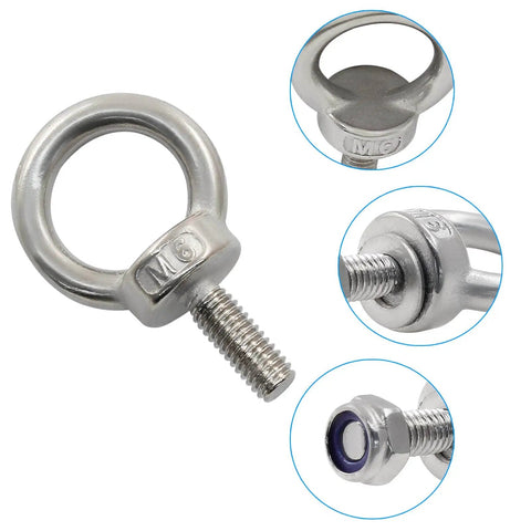 10 Piece M6 x 16mm Stainless Steel Eye Bolts Set With Nuts And Washers Heavy Duty Lifting Eye Bolts product close-up