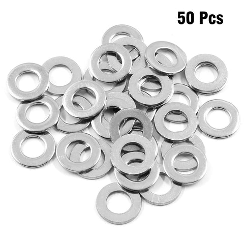 Stainless steel flat washer M12, 24mm outer diameter, 12mm inner diameter, 2.5mm thick, 50-pc pack.
