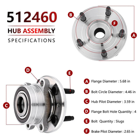 Product details for Pair Front And Rear Wheel Hub Bearing Assemblies For Ford Explorer 2011 To 2019 And Police Interceptor Utility 2013 To 2019 Drop In Replacement Hub Kit With Easy Install Front Or Rear Wheel Bearing Replacement showing specifications.