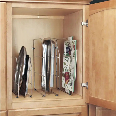 12 Inch Baking Sheet Organizer Rack For Wall And Base Kitchen Cabinets Chrome Wire Divider For Pan Storage In Cupboards