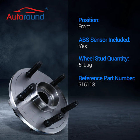 Front Wheel Hub and Bearing Assembly Set for 2006-2008 Dodge Ram 1500, 5 Lug With ABS, shown in front view with stud details.