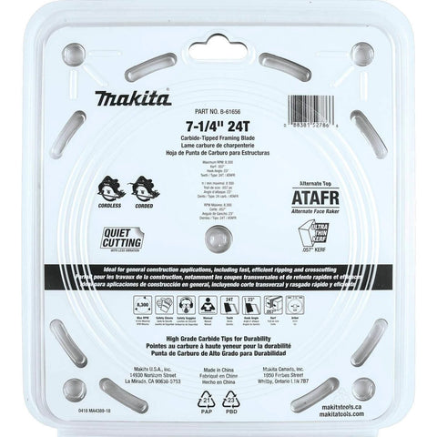 Rear packaging of a Heavy-Duty Framing Circular Saw Blade, 7-1/4 Inch, 24 Tooth Carbide Tipped, Ultra-Thin Kerf for Less Tool Load
