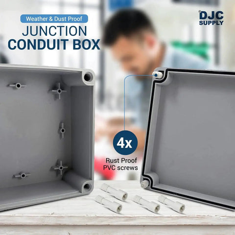Weatherproof Polystyrene PS Plastic Junction Box Enclosure For Outdoor Electrical Conduits 6 By 6 By 3 Inches with screws
