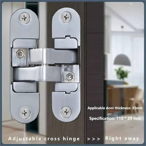 Hidden Cross Hinge Invisible Door System With Three Dimensional Adjustable 180 Degree Flat Folding Wooden Hinge for large right door close-up