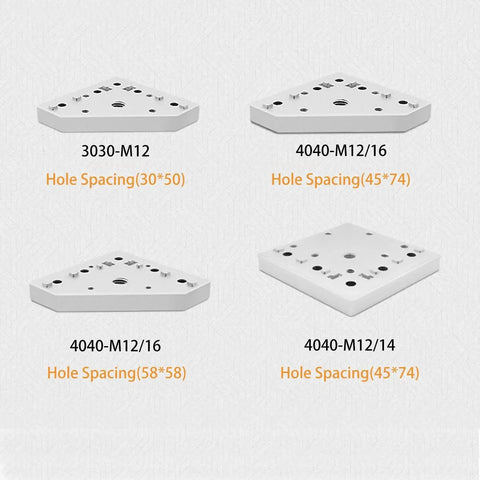 Various aluminum corner bracket joint plates including 3030 Series Aluminum M12 L Shape Corner Bracket for extrusion connectors.