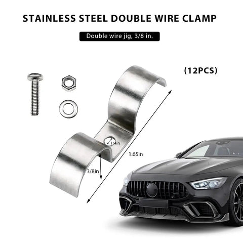Heavy Duty Stainless Steel Double Line Clamp Set For Three Eighths Inch Brake And Fuel Lines With Mounting Screws 12 Piece FSTURIOS