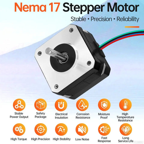 High Torque Nema 17 Stepper Motor 1.8 Degree Two Phase Bipolar 0.28 Nm with specifications and features displayed