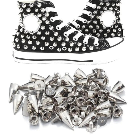 10 Screwback Studs 7x14mm Round Cone Spikes Zinc Alloy Rivets For Clothes Shoes on sneakers