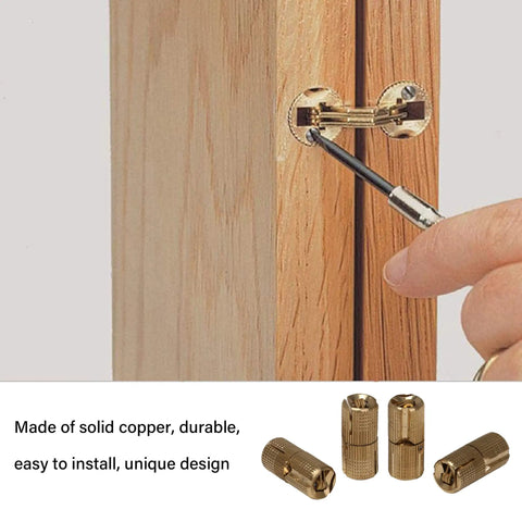 Installing 12mm Hidden Copper Barrel Hinge on wooden door; 4pcs for DIY cabinets and furniture, solid copper construction