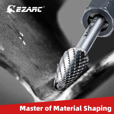 Beast Grade Tungsten Carbide Rotary Burr Bit SF Five Double Cut for metal working in use, close-up view, showing cutter detail.