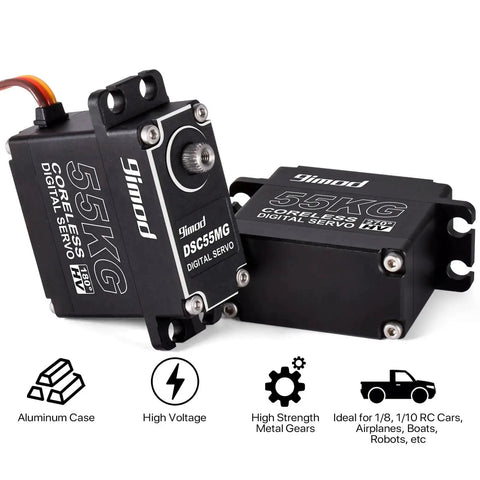 Front view of Beefy 55Kg High Torque Servo With Coreless Motor, featuring waterproof design and stainless steel gears.