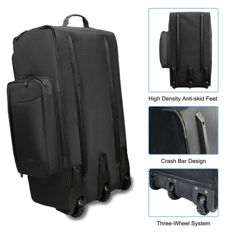 Rugged 120L Rolling Duffle Bag With Wheels For Travel And Camping, heavy duty military style luggage with three wheel system close-up