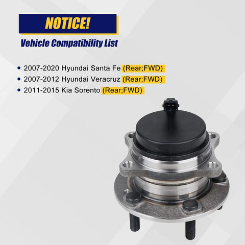 Rear Wheel Bearing And Hub Assembly 512326 2 Pack For Kia Sorento 2011 To 2015 Hyundai Santa Fe 2007 To 2020 Veracruz 2007 To 2012 With 5 Lug ABS Rear Wheel Hub Replacement