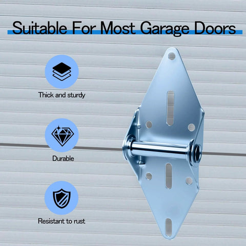 Close-up of 2 Pack Heavy Duty Hinges For Garage Doors 14G Galvanized Steel showing rust resistance and durability.
