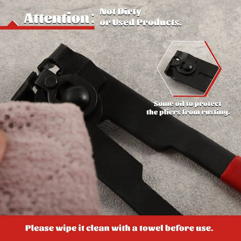 All In One Pro Grade CV Joint Boot Clamp Pliers Kit with rust protection, focus on cleaning instructions with towel, SPEEDWOX.