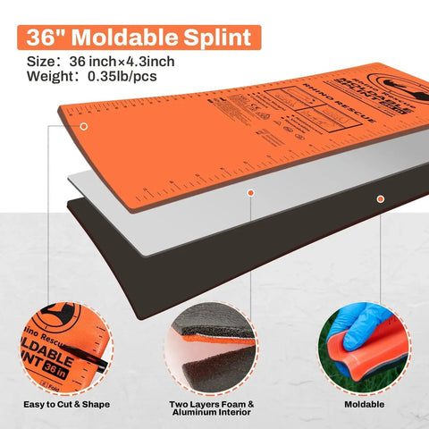 Emergency First Aid Splint For Fracture Stabilization Field Ready 36 Inch By 4.3 Inch Orange Gray with aluminum core and foam