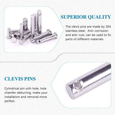 Beefy 64 Piece Clevis Pins Set Assortment Kit 304 Stainless Steel with Flat Head Single Hole, 12 sizes M3 to M5 detail view