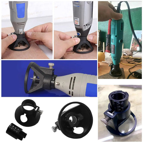 Dual Pack Rotary Tool Guide Router Attachment Locator with Depth Gauge used for woodworking with precise tool positioning