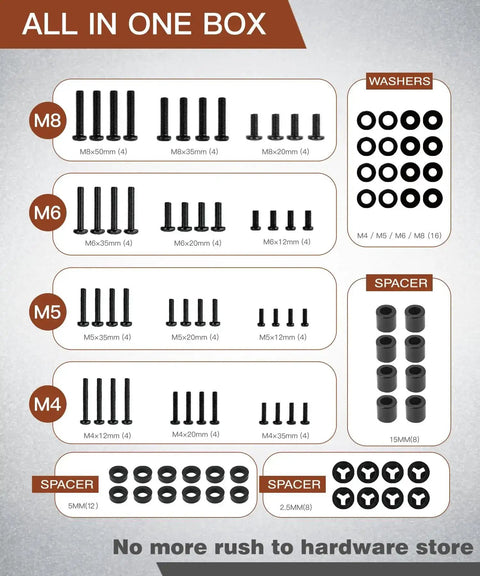 Universal TV Mounting Hardware Screw Kit With Box Including M4 M5 M6 M8 Screws Spacers And Washers For Most TV And Monitor VESA