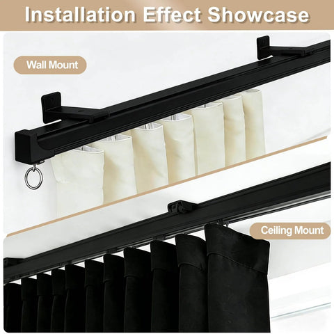 Heavy Duty Ceiling Curtain Track System For Room Divider And Wall Mounted Sliding Curtain Rail With Clips And Hooks