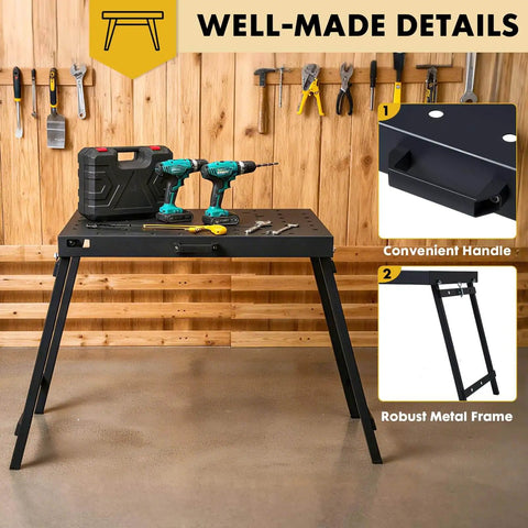 Foldable Welding Table Work Bench With 1000 Lbs Capacity Heavy Duty Steel Construction in workshop setting