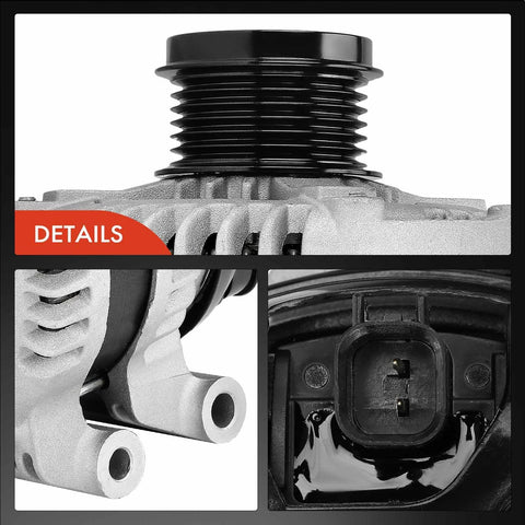 Close-up of Heavy Duty 12V 160A Alternator For Jeep Cherokee KL 3.2L And Chrysler 200 3.6L With 6 Groove Decoupler Pulley