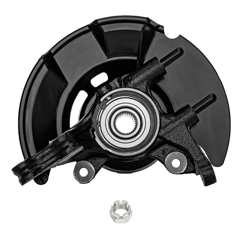 Front Steering Knuckles With Wheel Hub Bearings And Outer Tie Rod Ends Replacement Kit For 2007 2012 Hyundai Elantra With Four Wheel ABS DIY Ready OEM Quality Durable Performance showing a front view of the knuckle assembly with bearing
