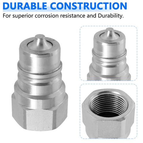 Cplbrb 1/2 in ISO 7241-A hydraulic quick-connect coupler, Pioneer style, silver with NPT threaded body and dust cap.