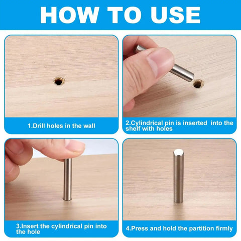 How to use Premium 110 PC 304 Stainless Steel Dowel Pin Set with M5 Cylindrical Shelf Support Pins for DIY projects and furniture assembly.