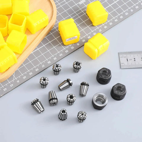 Pro Grade Complete 19 Piece Spring Collet Set With M14 Threaded Clamping Nuts For CNC Engraving Milling Lathe Tools displayed on table