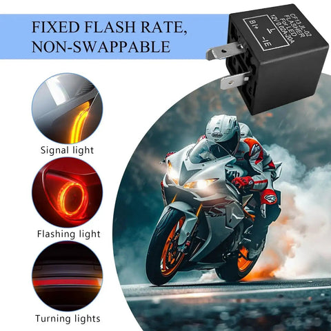 Universal 3 Pin CF13 Flasher Relay For Turn Signals And 12V LED Blinkers Easy Plug And Play Replacement, motorcycle and light examples