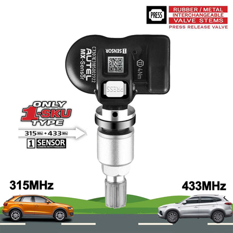 Autel TPMS sensor with press-in metal valve stem, 315/433 MHz dual frequency