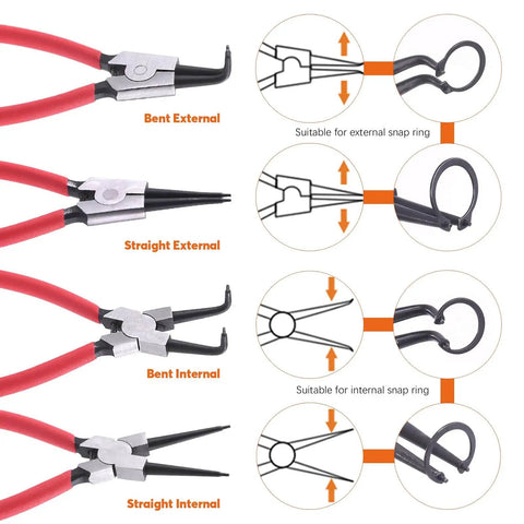 Heavy Duty Snap Ring Pliers Set 8 Piece 9 Inch Internal External Circlip Pliers With Hook Tools diagram