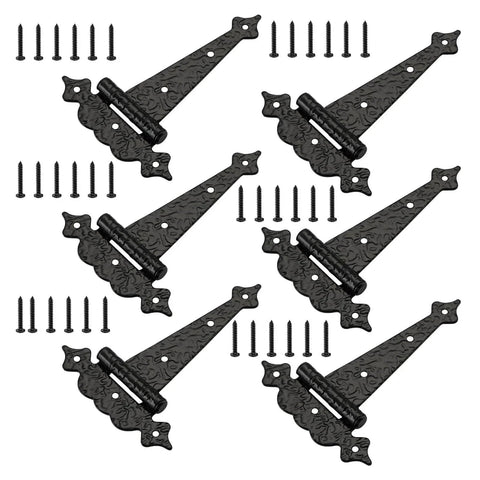6 Inch Decorative Hammered Steel Rust Resistant Heavy Duty T Hinges Outdoor Tee Hinges For Shed Fence Barn Doors 6 Pack with screws