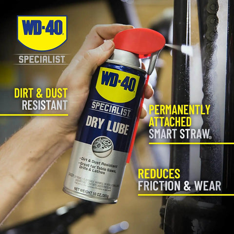 Specialist Dry Lube With Smart Straw PTFE Spray for Power Tools and Machinery Reduces Friction and Wear On Blades Bits Tracks 10 Oz Twin Pack.