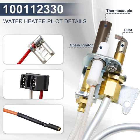 Cracubit 100112330 water heater pilot assembly with brass fittings, thermocouple and spark igniter