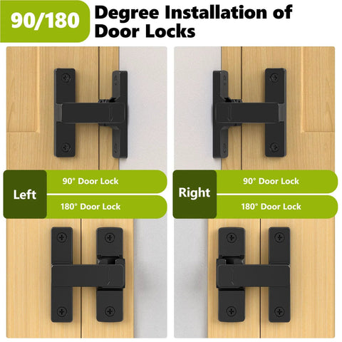 Built Tough Heavy Duty Zinc Barn Door Lock With 90 And 180 Degree Flip Safety Latch For Sliding Doors shown installed on wood
