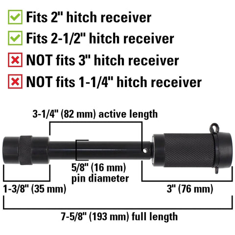Keyed Alike Trailer Hitch Lock Set With Extra Long Three And A Quarter Inch Span, diagram showing dimensions and compatibility with hitch receivers.