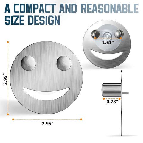 Diagram of Smiley Face Stainless Steel Dish Sponge Holder With Suction Cup Silver Sink Caddy Organizer, showing dimensions.