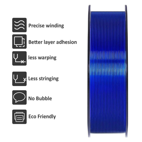 Flexible TPU Filament 1.75mm 95A High Elasticity 3D Printer Filament 1Kg Spool Clear Blue with precise winding features