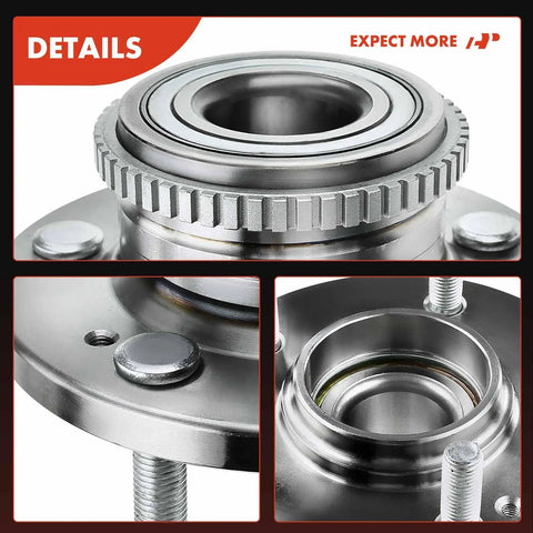 Close-up of Two Rear Wheel Bearing And Hub Assembly Set With ABS Ring For Hyundai Santa Fe 2001-2006 FWD Only Direct Fit Replacement
