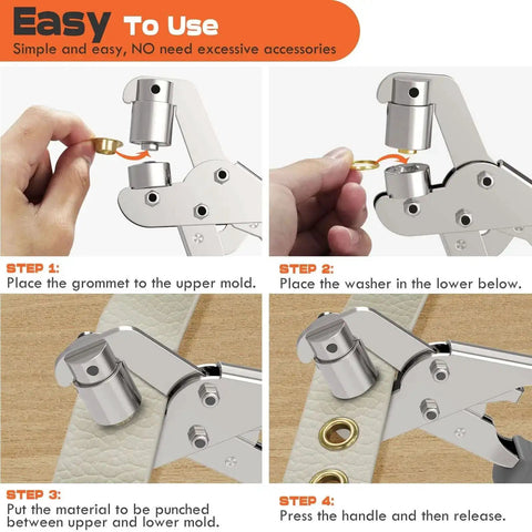 Using the Three Eighth Inch Grommet Tool Kit Pro Grade Heavy Duty Handheld Pliers Set With 500 Eyelets on fabric