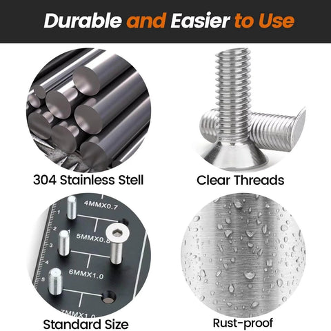 Flat Head Socket Cap Screws Set M3 x 8mm 80 Pcs, DIN 7991, 304 Stainless Steel, Fully Threaded Countersunk Bolts With Bright Finish