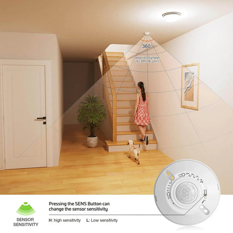 Ceiling Motion Sensor Light Switch With 360 Degree Occupancy Sensor 10A 120V PIR detector in home stairway, neutral wire required