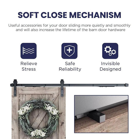 Soft close mechanism for 6.6 FT Sliding Barn Door Soft Close Hardware Kit - 5 ft-10 ft, shows stress relief and reliability features