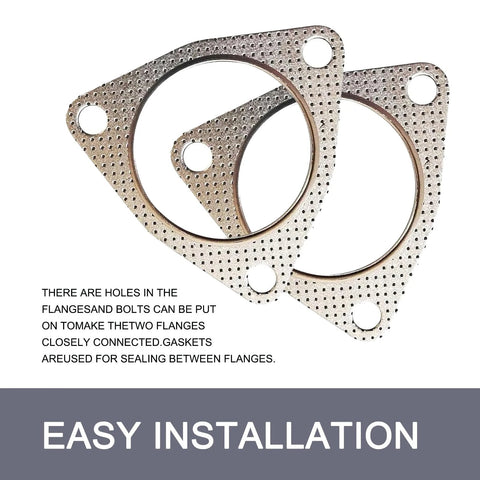 Two silver graphite exhaust flange gaskets with 2.48in ID and three bolt holes