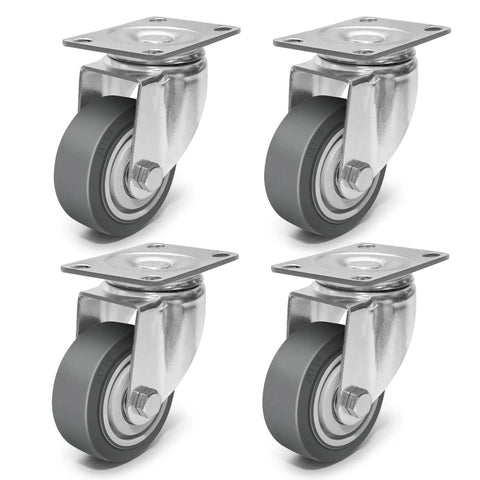 3 Inch Rubber Caster Wheels Set Of 4 With Brakes, Silent Heavy Duty Swivel Plate Casters For Cart, Furniture And Workbench