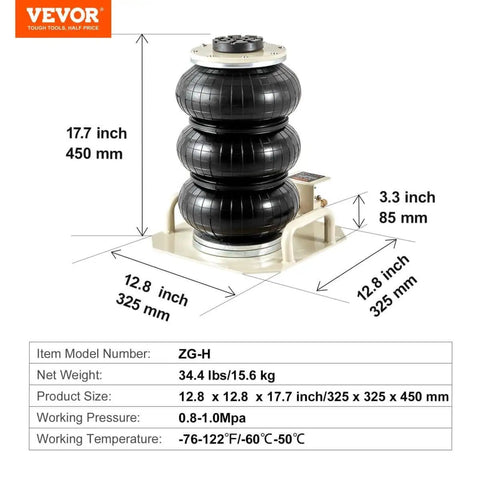 Beefy Triple Bag Air Jack For Cars, 3 Ton Pneumatic Lift With Six Steel Pipes, Raises Up To 17.7 Inches In 3 To 5 Seconds shown