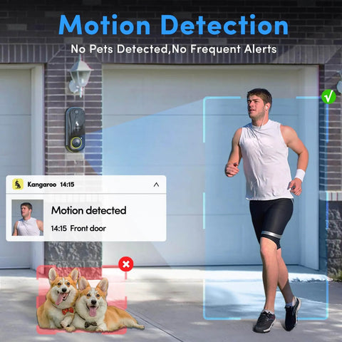 Wireless Doorbell System With Two Doorbells And Two Chimes, Battery Powered, featuring motion detection alert on smartphone screen