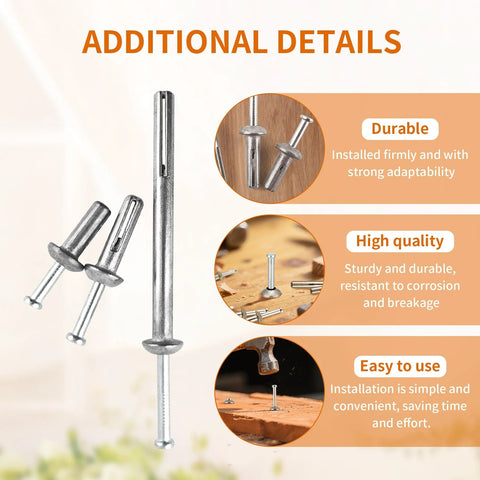 Quarter Inch By Two Inch Hammer Drive Nail In Anchors 30 Pack for cement walls alongside durability and quality details